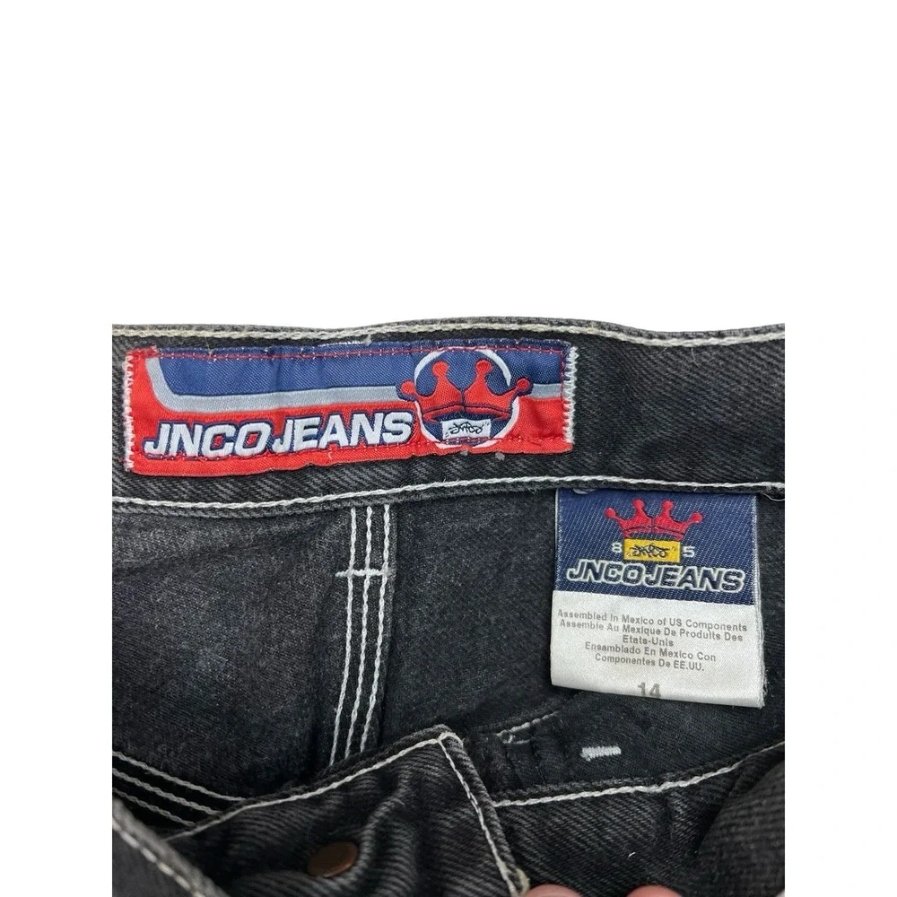 Vintage JNCO Tribal Crown Stripes Baggy Fit Black Jeans‎ Boys 14 Womens 26x26